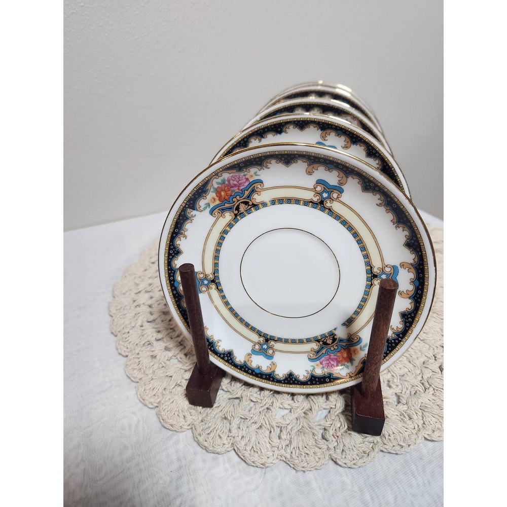 Antique Epiag Buckingham Czechoslovakia Saucers Set of 5 Cobalt Blue Gold Floral